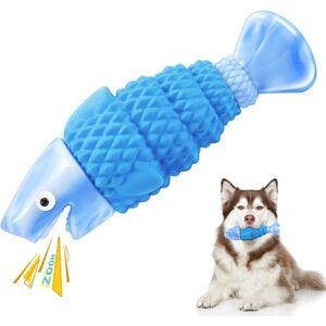 WinTour Blue Fish Dog Chew Toy Durable Rubber Food Grade Nylon Bacon Flavor